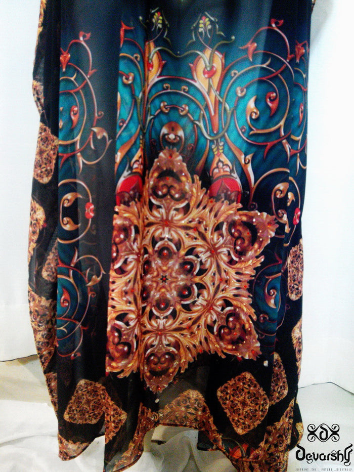 BAROCOCO Golden Ornamental Devarshy Long Embellished Kaftan - 1043A.