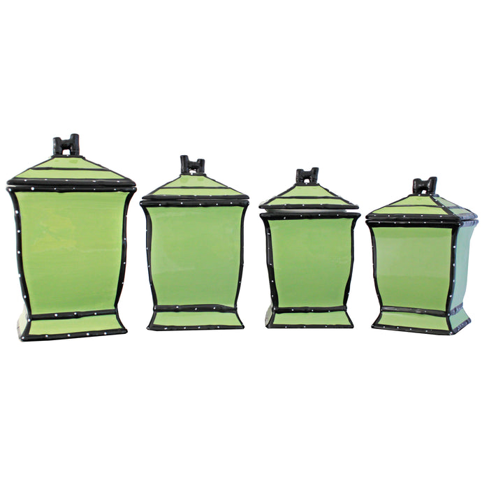 Country French Hand-painted 4-piece Green Square Canister Set