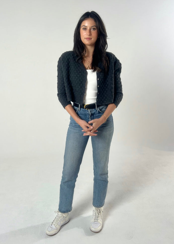 Cropped Cashmere Cardigan (Charcoal)