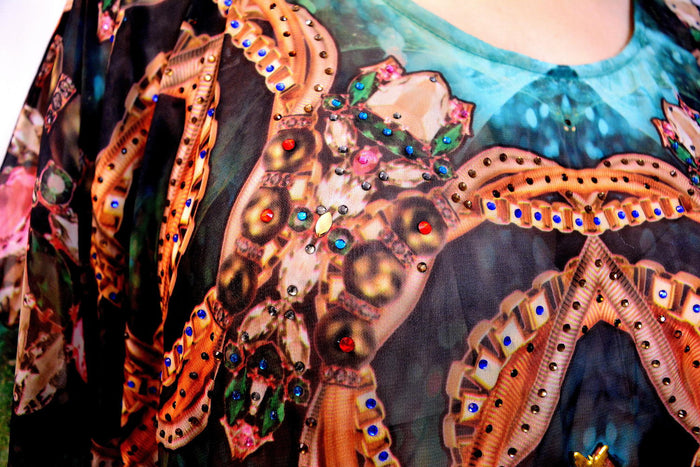 Devarshy Bright Green Luxurious Crystallize Design Long Embellished Designer Kaftan - 1097B , Apparel - DEVARSHY, DEVARSHY
 - 5