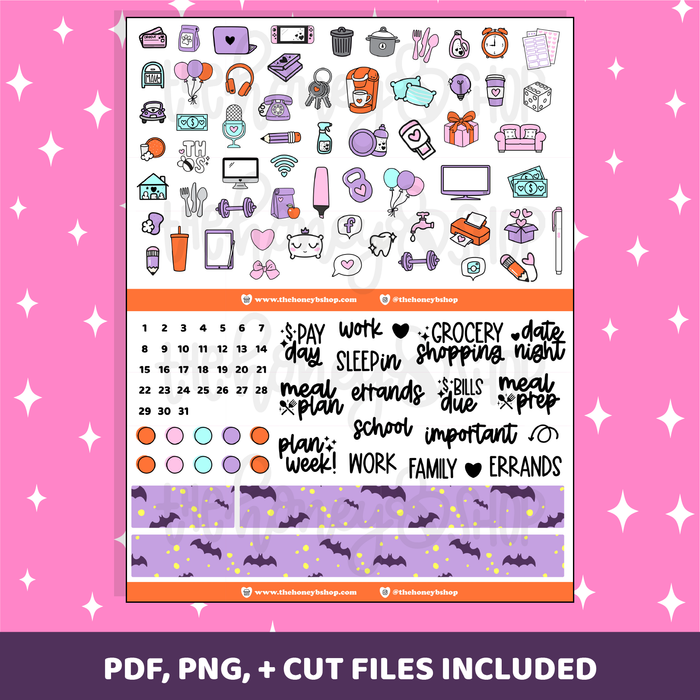 Cute and Spoopy Printable Weekly Kit | Vertical Planner | Printable Planner Stickers