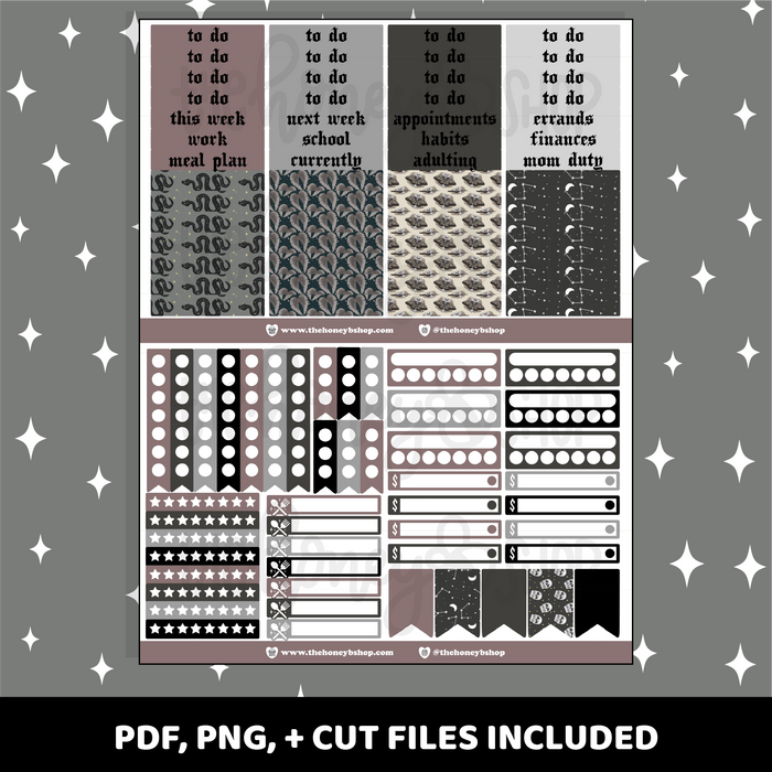 Darkness Printable Weekly Kit | Vertical Planner | Printable Planner Stickers