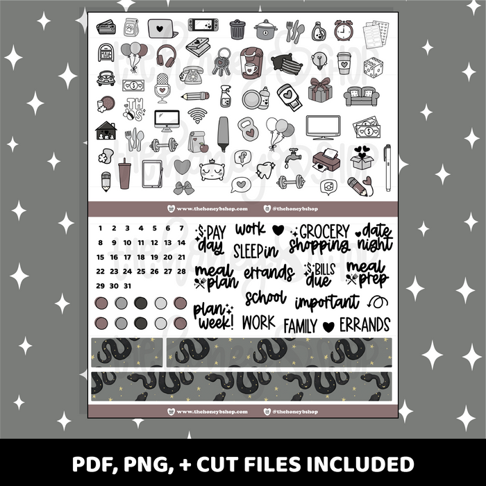 Darkness Printable Weekly Kit | Vertical Planner | Printable Planner Stickers