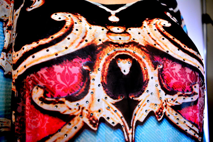 Devarshy Digital print Blue Baroque Style Designer Short Embellished Kaftan -1053B , Apparel - DEVARSHY, DEVARSHY
 - 4