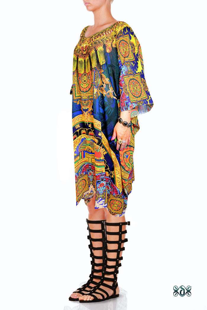 Devarshy Navy Blue Digital Print Intricate Painting Short Embellished Designer Kaftan- 1065 B , Apparel - DEVARSHY, DEVARSHY
 - 2