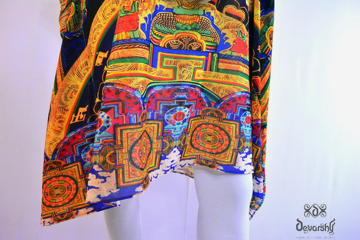Devarshy Navy Blue Digital Print Intricate Painting Short Embellished Designer Kaftan- 1065 B , Apparel - DEVARSHY, DEVARSHY
 - 6
