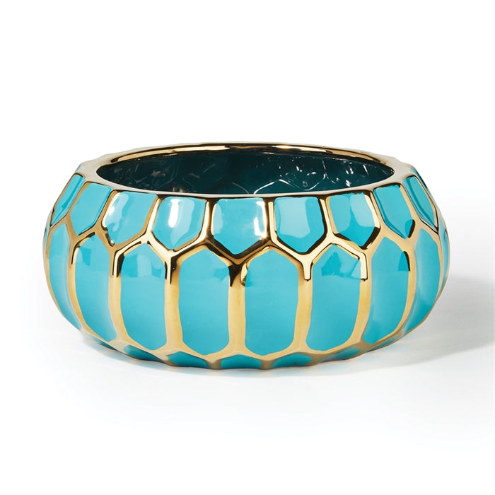 Faceted Turquoise and Gold-Edged Bowl
