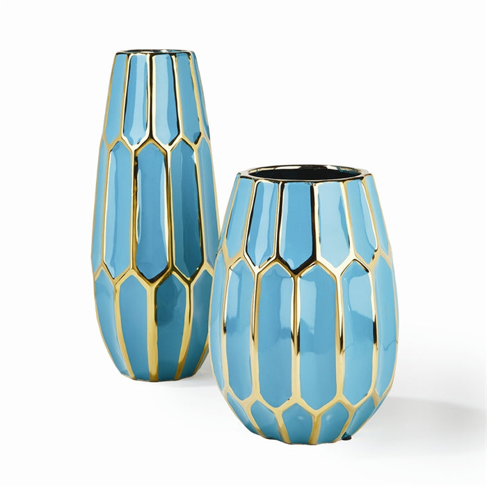 Faceted Turquoise Gold Edge Vase