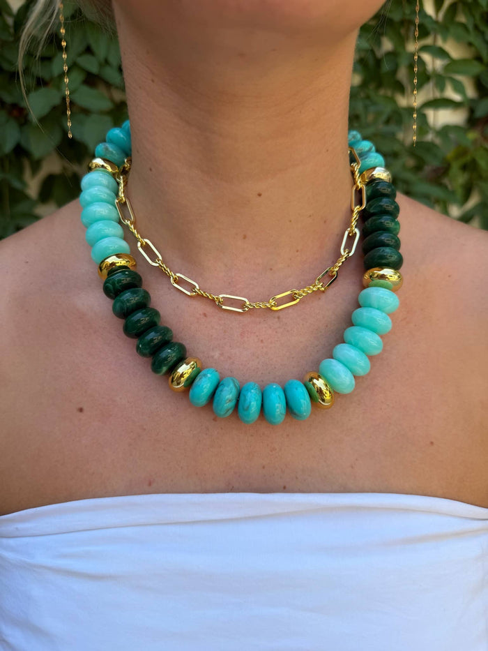 Gemelli - Rowell Beaded Disc Necklace- Turquoise Mix