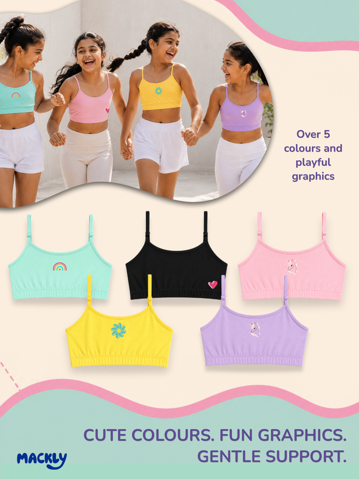 Girls Beginner Bra with Removable Straps, Pack of 2