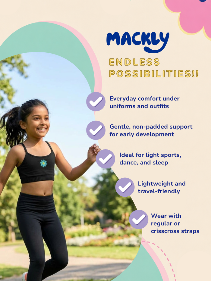 Girls Beginner Bra with Removable Straps, Pack of 2