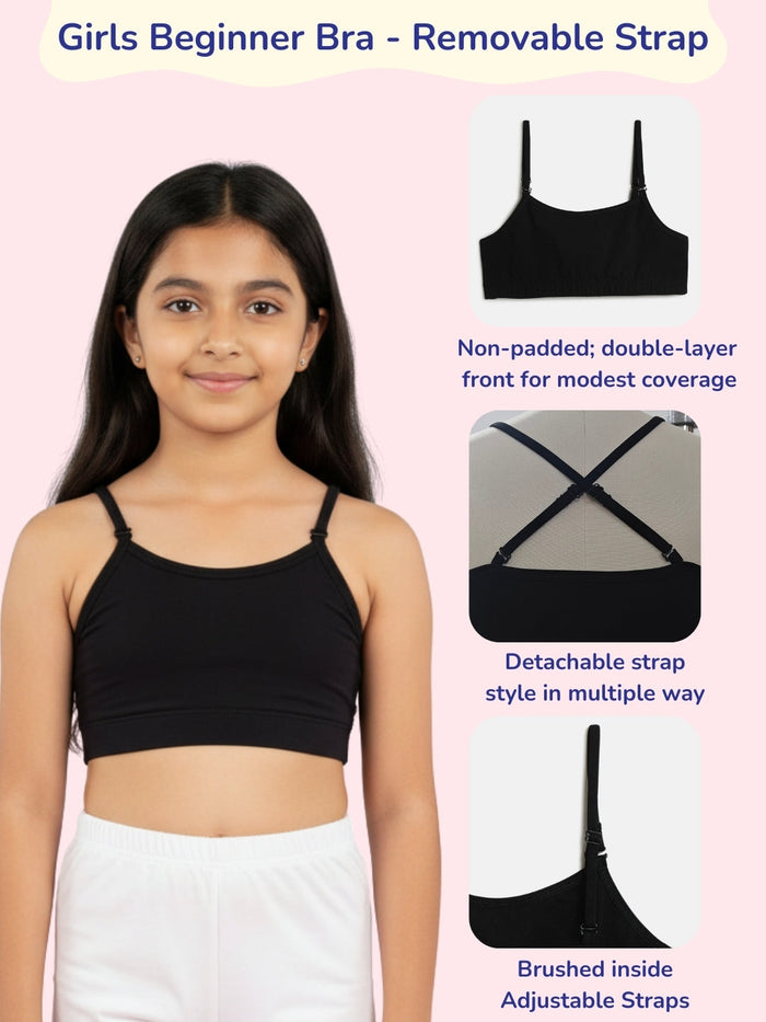 Girls Beginner Bra with Removable Straps, Pack of 3