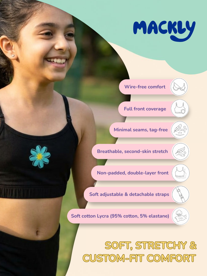 Girls Beginner Bra with Removable Straps, Pack of 3