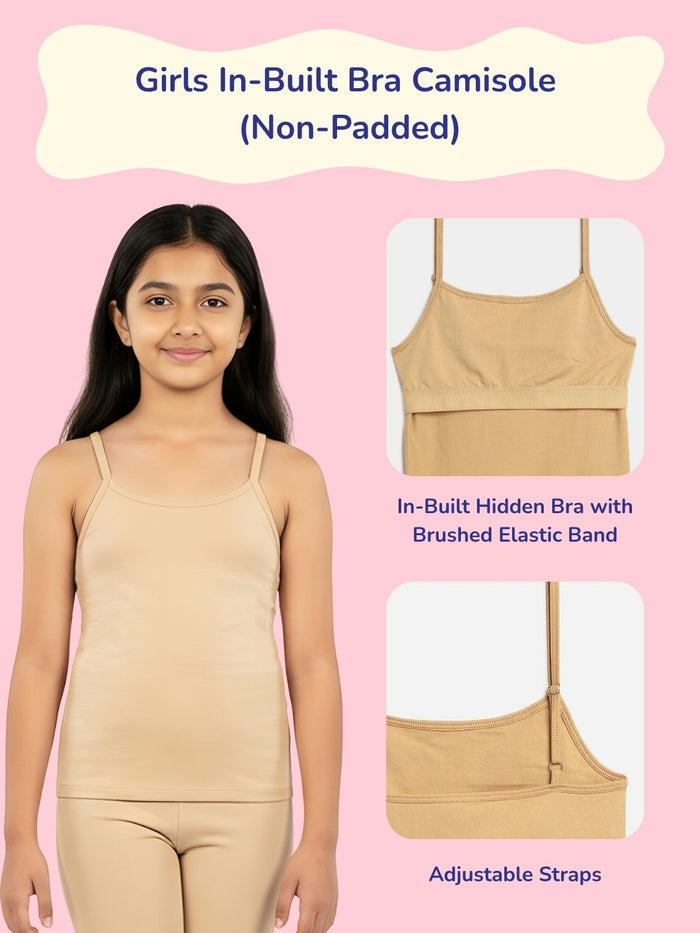 Girls Camisole with In-Built Bra - Pack of 2