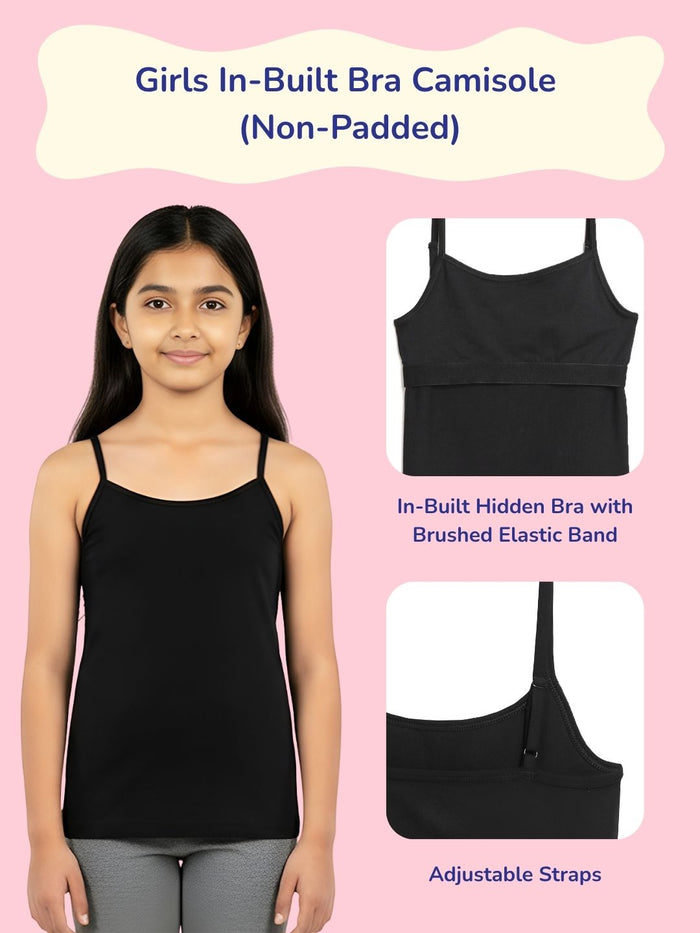 Girls Camisole with In-Built Bra - Pack of 2