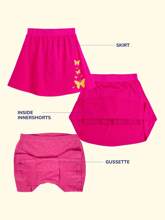 Girls Everyday Skort Skirt | 3-in-1 Skirt with Built-in Shorts & Gusset (Pack of 2)