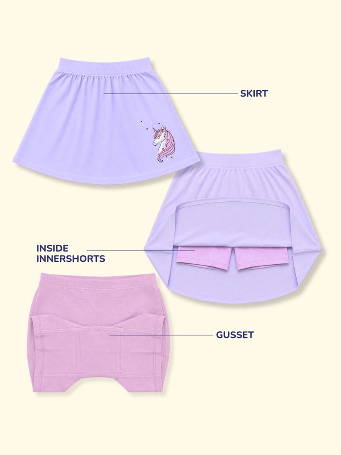 Girls Everyday Skort Skirt | 3-in-1 Skirt with Built-in Shorts & Gusset