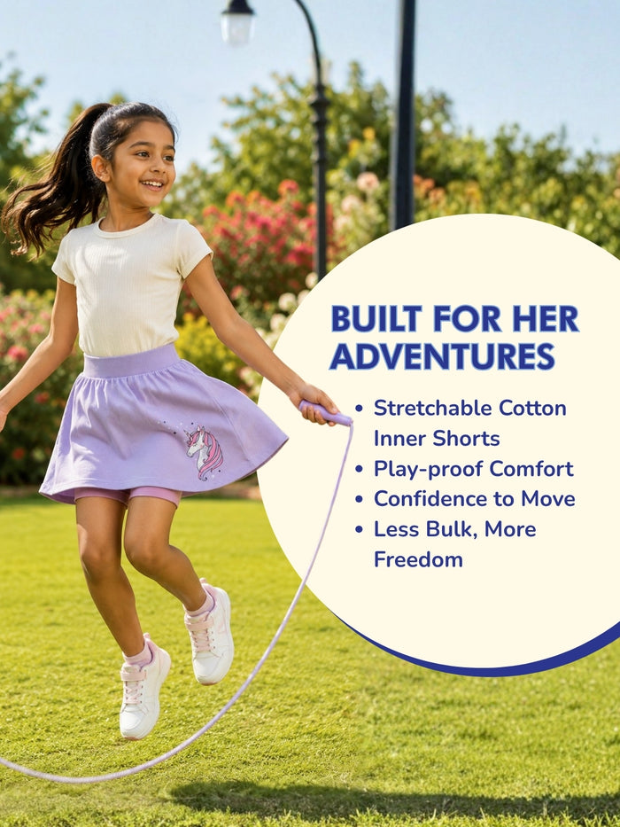 Girls Everyday Skort Skirt | 3-in-1 Skirt with Built-in Shorts & Gusset