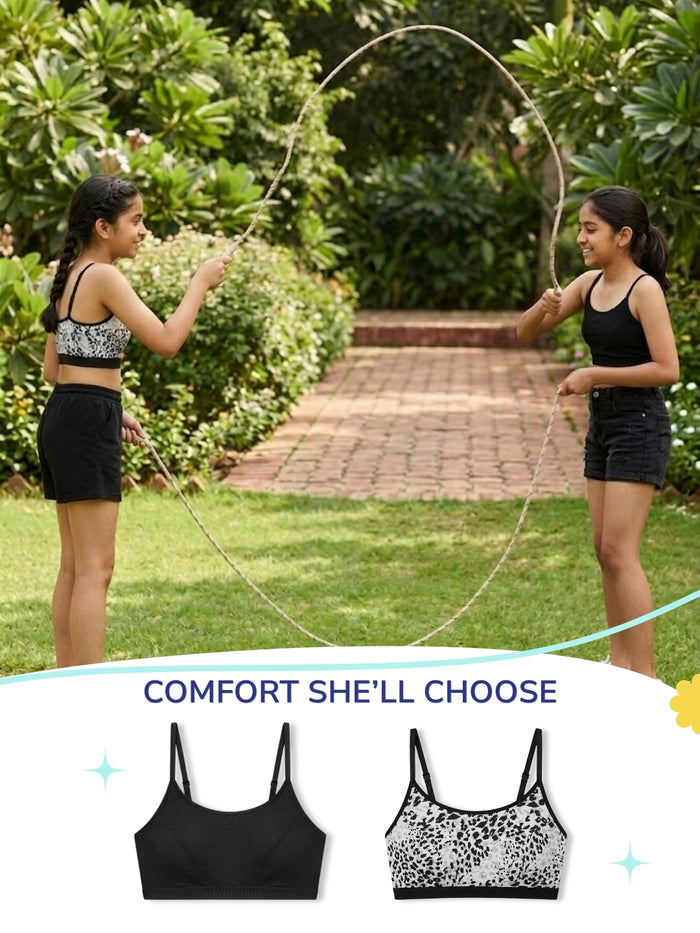 Girls First Bra Crop Top - Leopard AOP