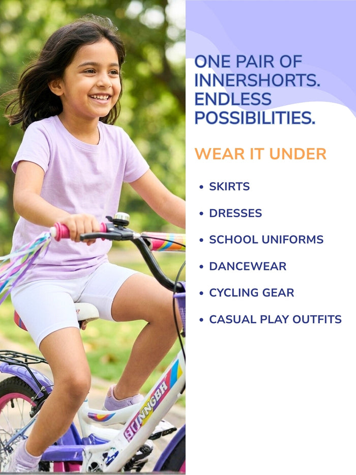Girls Modal Innershorts - Pack of 2 (Lavender & White)