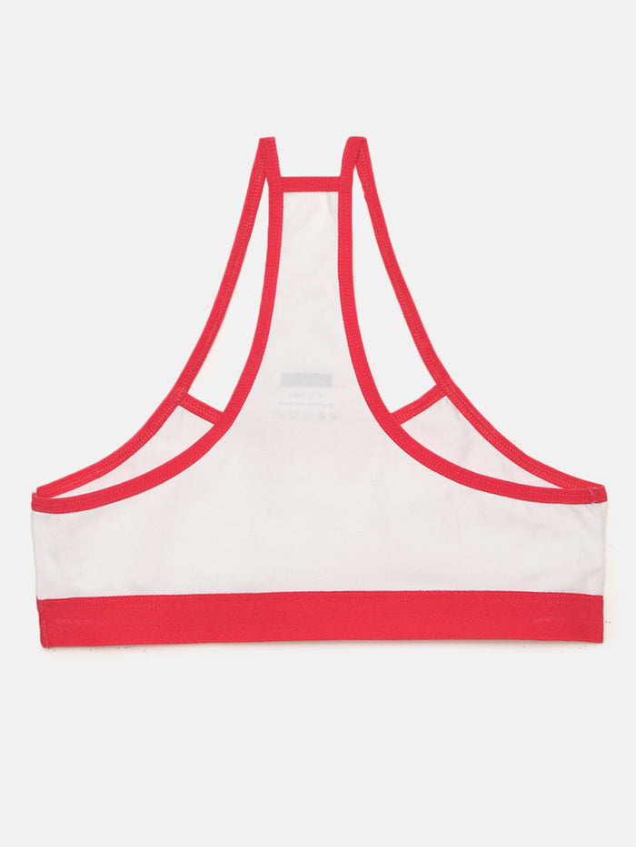 Racer Back Trainer Bra with Red Border - White
