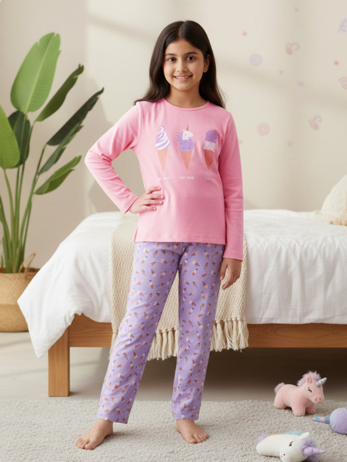 GIRLS TOP & PYJAMA SET - ICECREAM UNICORN