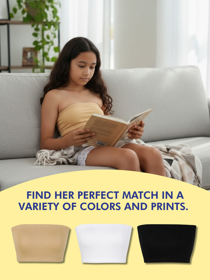 GIRLS TUBE BRA, BLACK/BEIGE - PACK OF 2