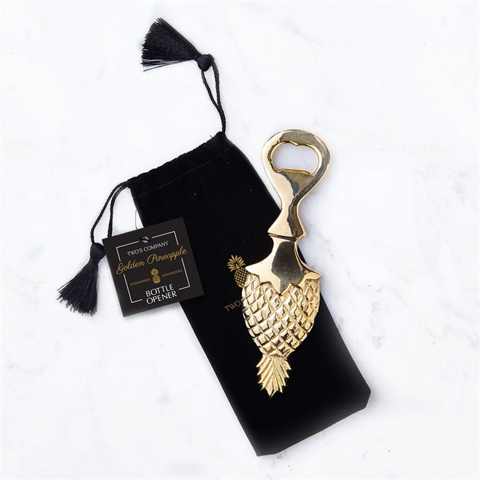 Golden Pineapple Bottle Opener with Black Gift Pouch