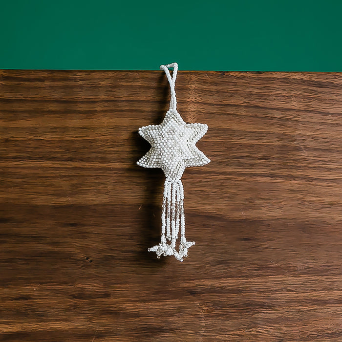 Guatemalan Beaded White Star Ornament