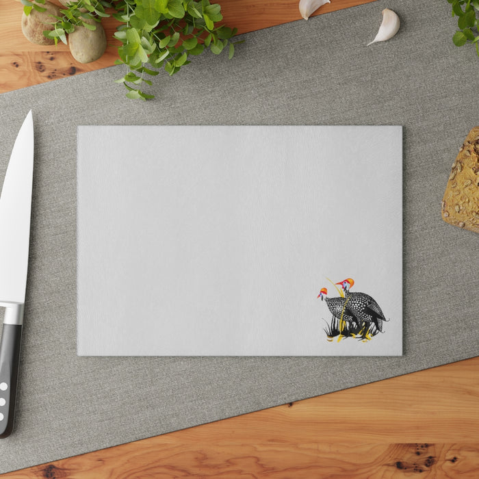 Guinea Fowl Couple Glass Cutting Board