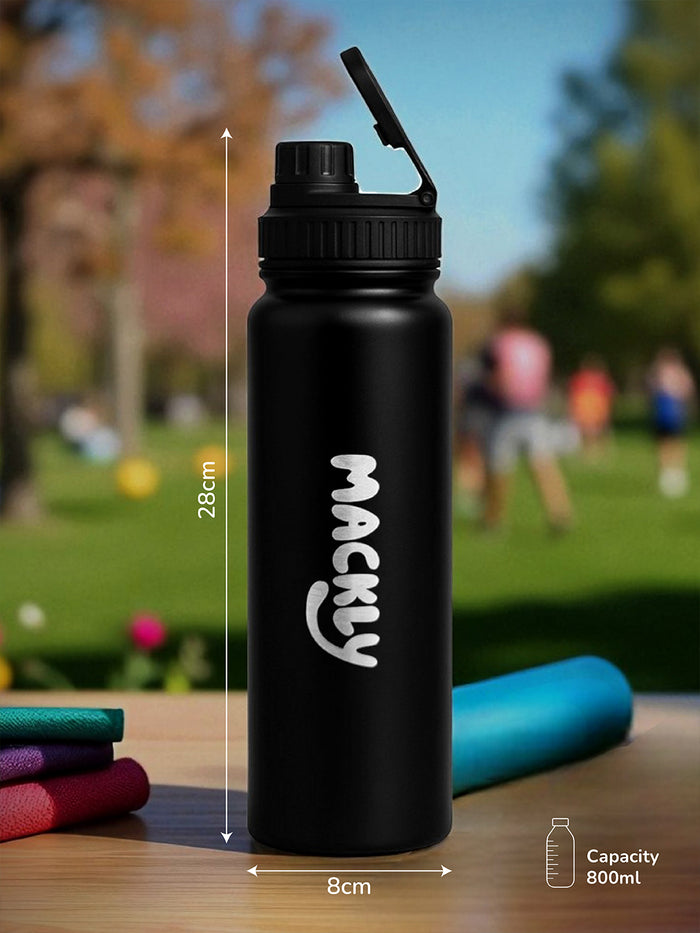 Kids Pro Sports Steel Water Bottle – Black | 800ML