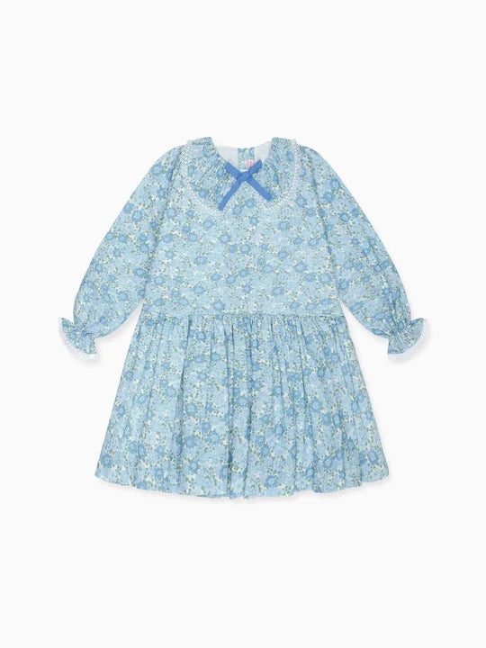 La Coqueta Maribela Drop Waist Dress in Blue Floral