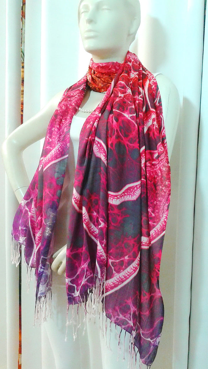 LA FUTURISMO Abstract Pink Devarshy Printed Viscose Long Stole - 1075C.