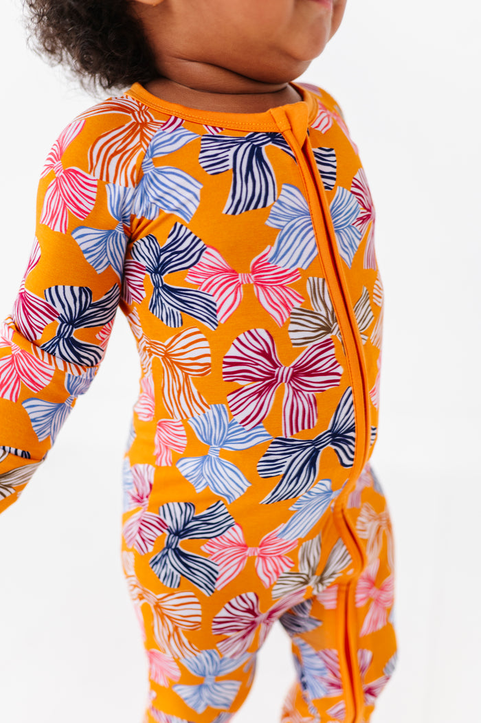 Fall Girls Bow Pajamas Footies
