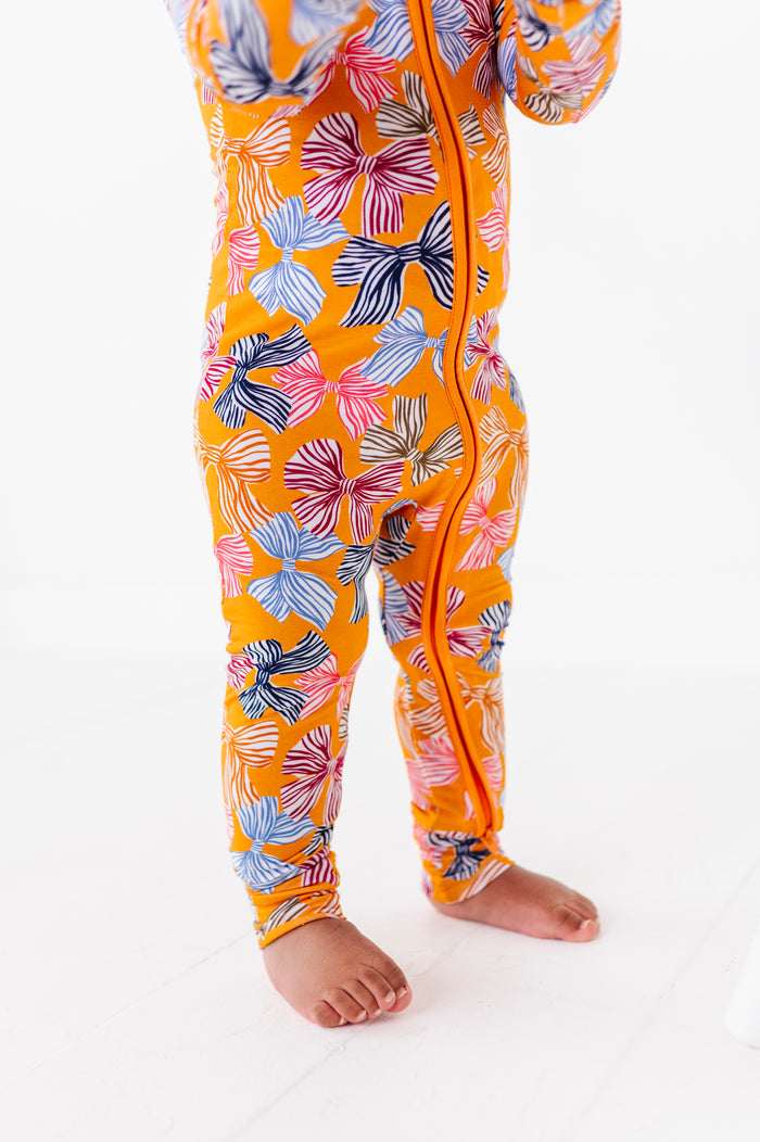 Fall Girls Bow Pajamas Footies