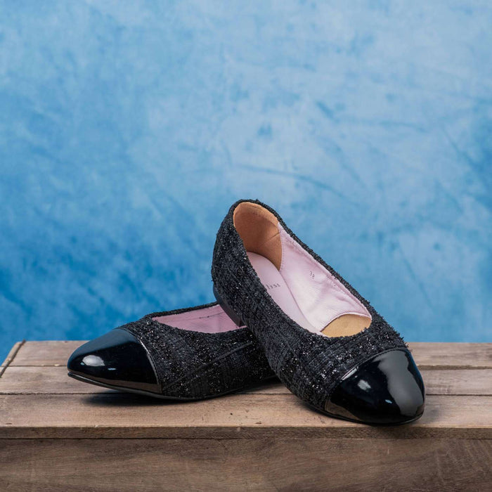 Luna: Black Tweed & Patent Shoes Sole Bliss