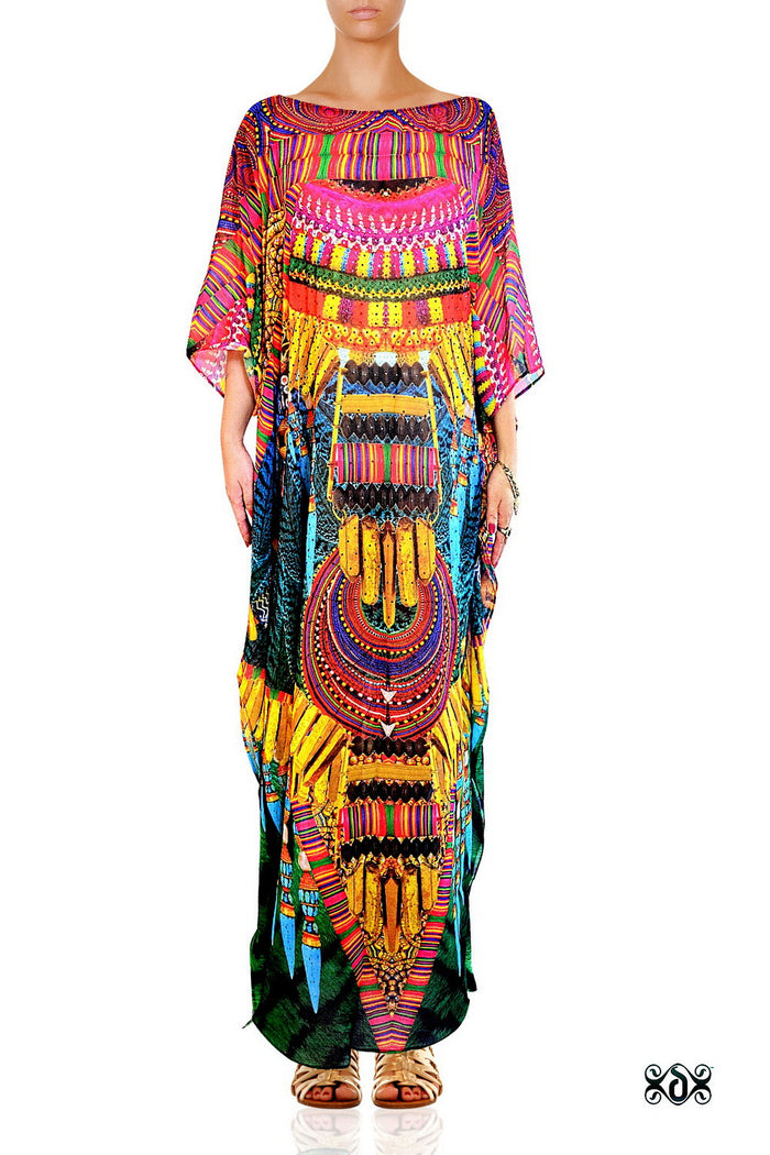 Devarshy Designer Stylish Green Animal print Tribal design Embellished Long Kaftan -1072C , Apparel - DEVARSHY, DEVARSHY
 - 1