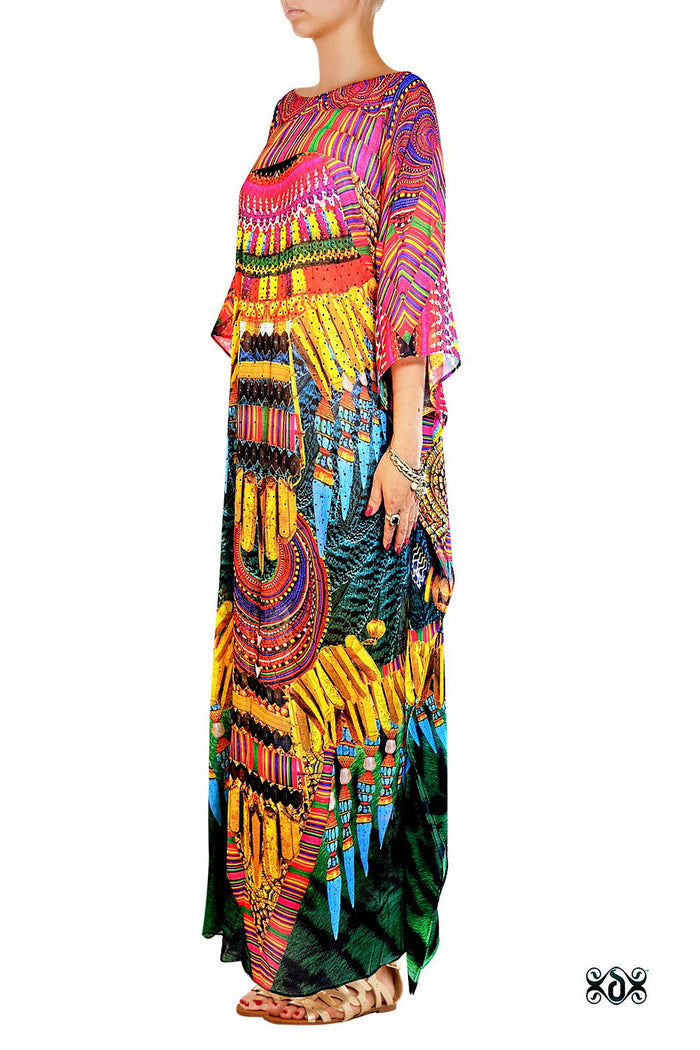 Devarshy Designer Stylish Green Animal print Tribal design Embellished Long Kaftan -1072C , Apparel - DEVARSHY, DEVARSHY
 - 2