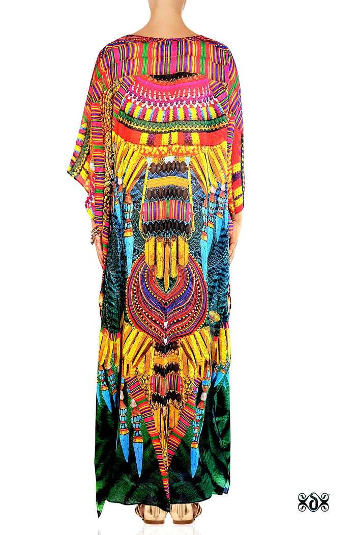 Devarshy Designer Stylish Green Animal print Tribal design Embellished Long Kaftan -1072C , Apparel - DEVARSHY, DEVARSHY
 - 3
