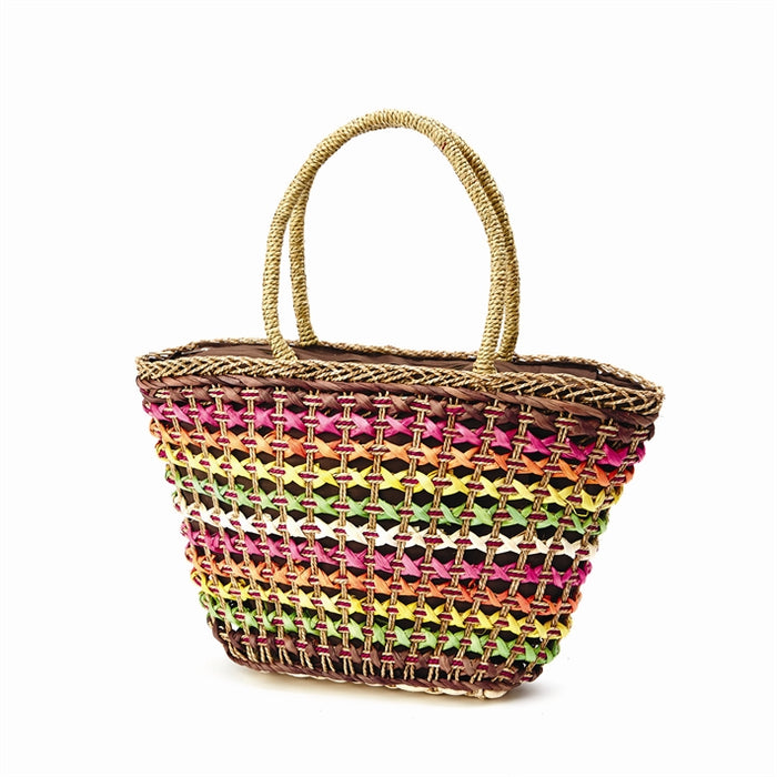Multi Striped Straw Tote Bag