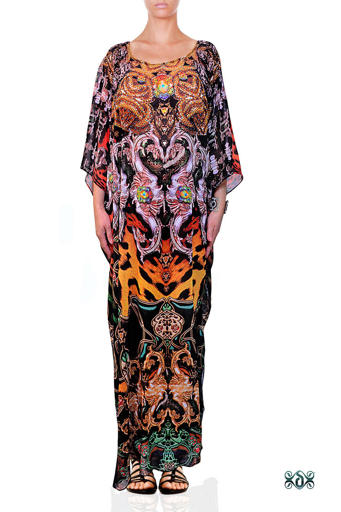 Devarshy Designer Ornate Animal Print Artistic Design Long Embellished Kaftan Dress - 1108A , Apparel - DEVARSHY, DEVARSHY
 - 1