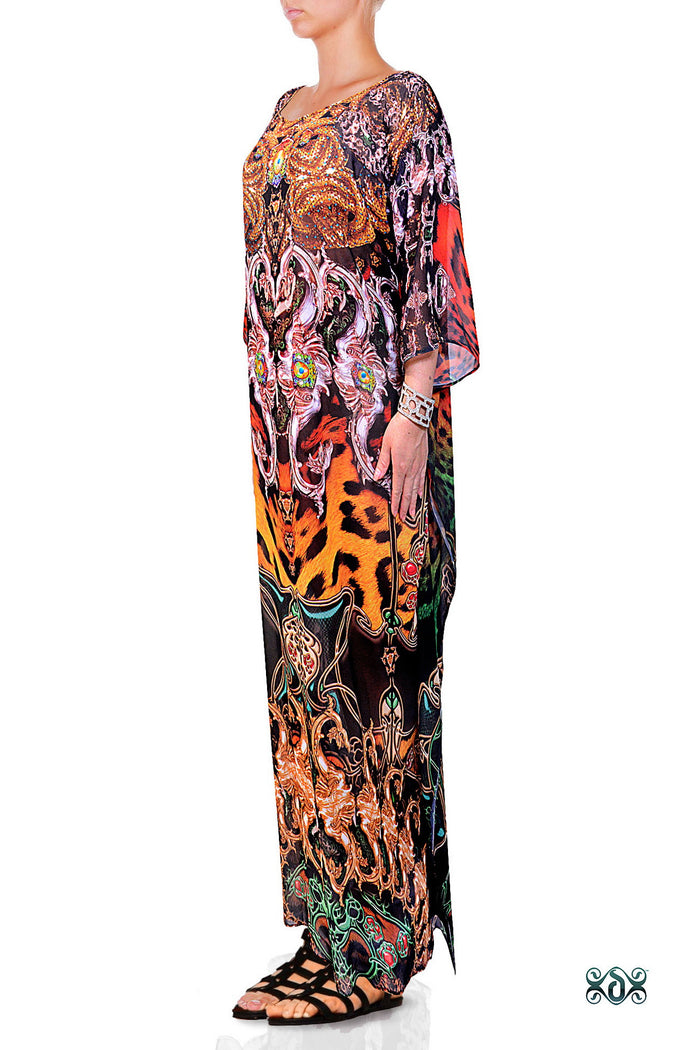 Devarshy Designer Ornate Animal Print Artistic Design Long Embellished Kaftan Dress - 1108A , Apparel - DEVARSHY, DEVARSHY
 - 2