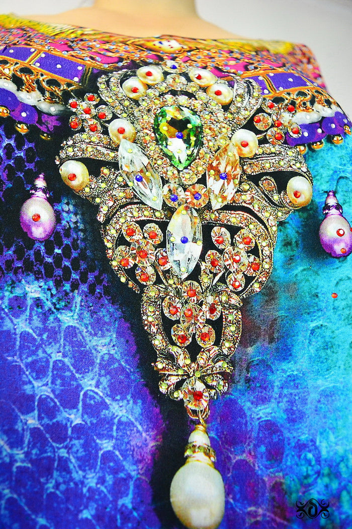 NATURE MORTE Cobra Leopard Devarshy Pure Silk Short Embellished Kaftan - 0013