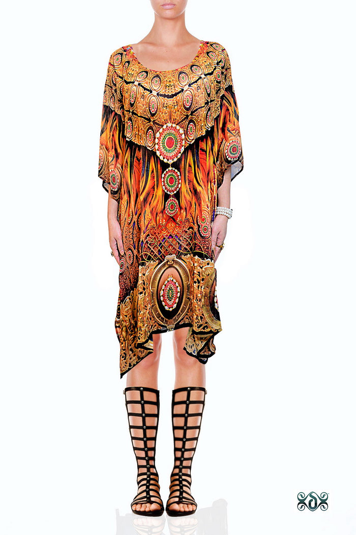 NATURE MORTE Decorative Feathers Devarshy Short Embellished Kaftan - 1040A.