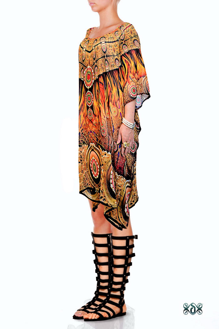 NATURE MORTE Decorative Feathers Devarshy Short Embellished Kaftan - 1040A.