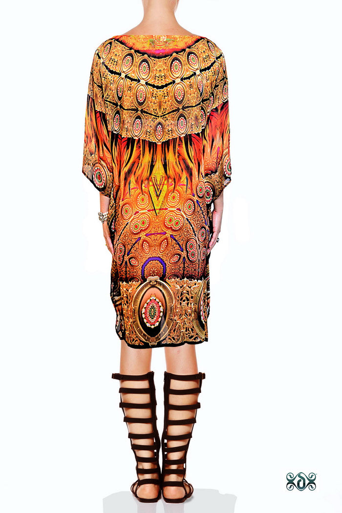 NATURE MORTE Decorative Feathers Devarshy Short Embellished Kaftan - 1040A.