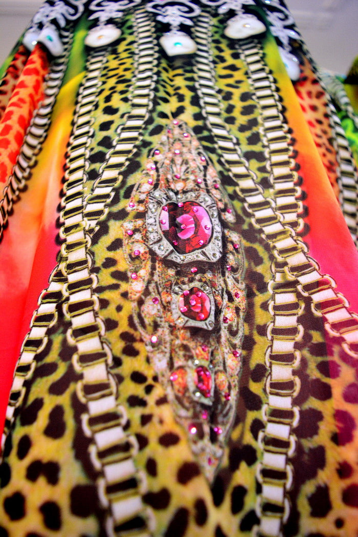 Devarshy Designer Exquisite Animal print Long Embellished Kaftan Dress - 1061B , Apparel - DEVARSHY, DEVARSHY
 - 5