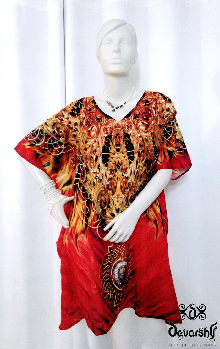 NATURE MORTE Fiery Feathers Devarshy Short Embellished Kaftan - 1038A.