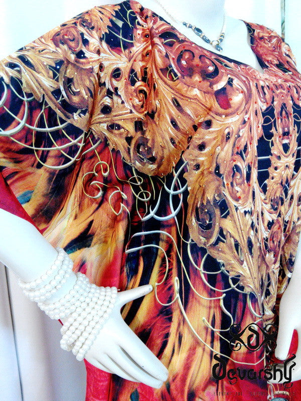 NATURE MORTE Fiery Feathers Devarshy Short Embellished Kaftan - 1038A.