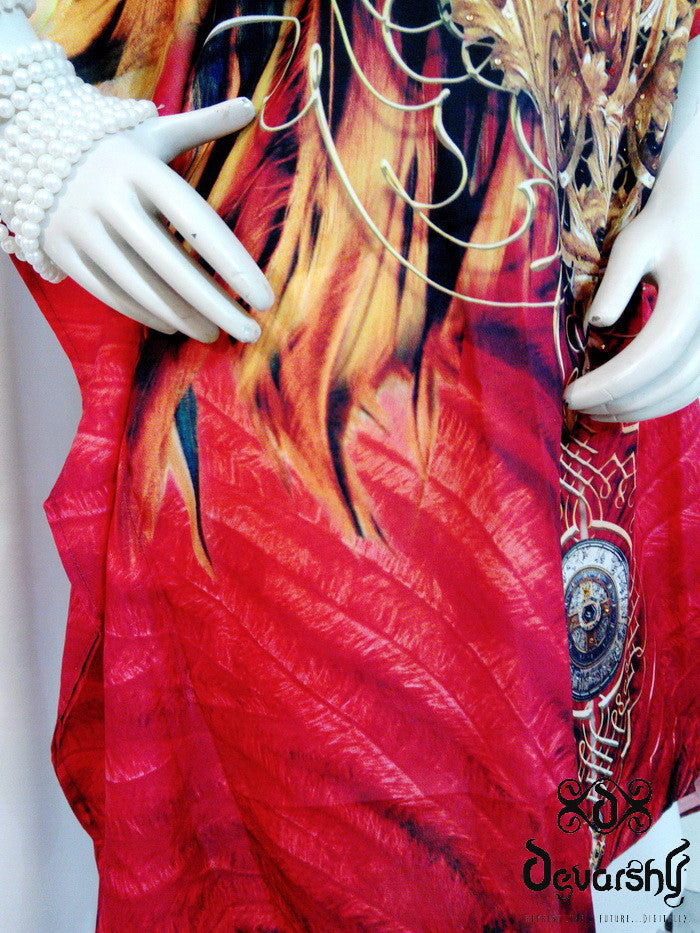 NATURE MORTE Fiery Feathers Devarshy Short Embellished Kaftan - 1038A.